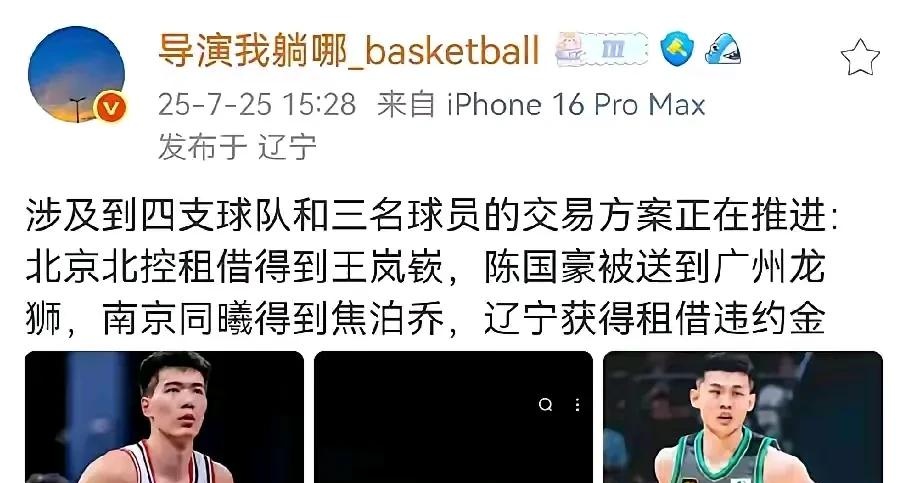 曝广东辽宁北控同曦正在谈判交易徐昕王岚嵚的简单介绍